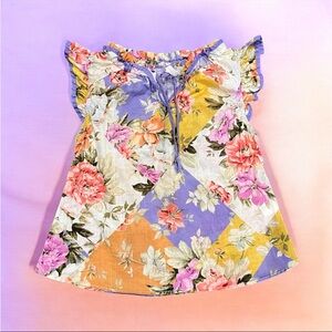 ZIMMERMANN Girl’s Pattie Floral Patchwork Print Flutter
Sleeve Cotton Top SZ 4